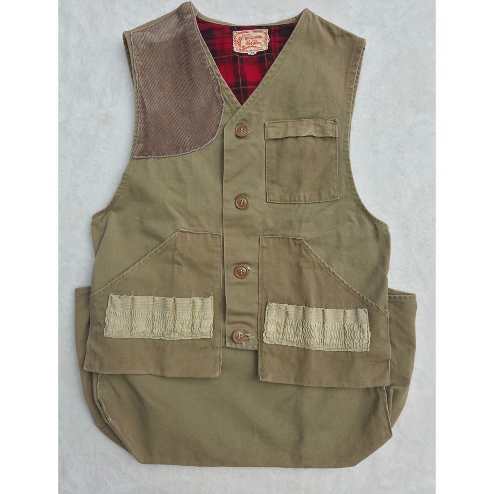 Vtg Bob Allen Canvas Shooting Vest Plaid Lined 38 Game Bag Hunting Corduroy Patc